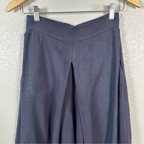 WHIT New York Womens Clemence Linen Wide Leg Crop Pant in Navy Blue Size 2 - Picture 3 of 11